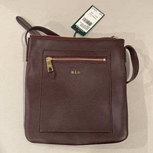 RALPH LAUREN Dark Burgundy Cross Body Strap Flat Purse New with Tags